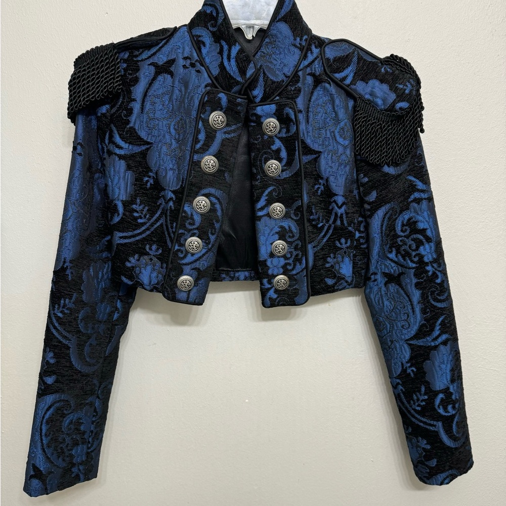 Shrine of Hollywood Toreador Jacket Black and Blue Tapestry Brocade Small